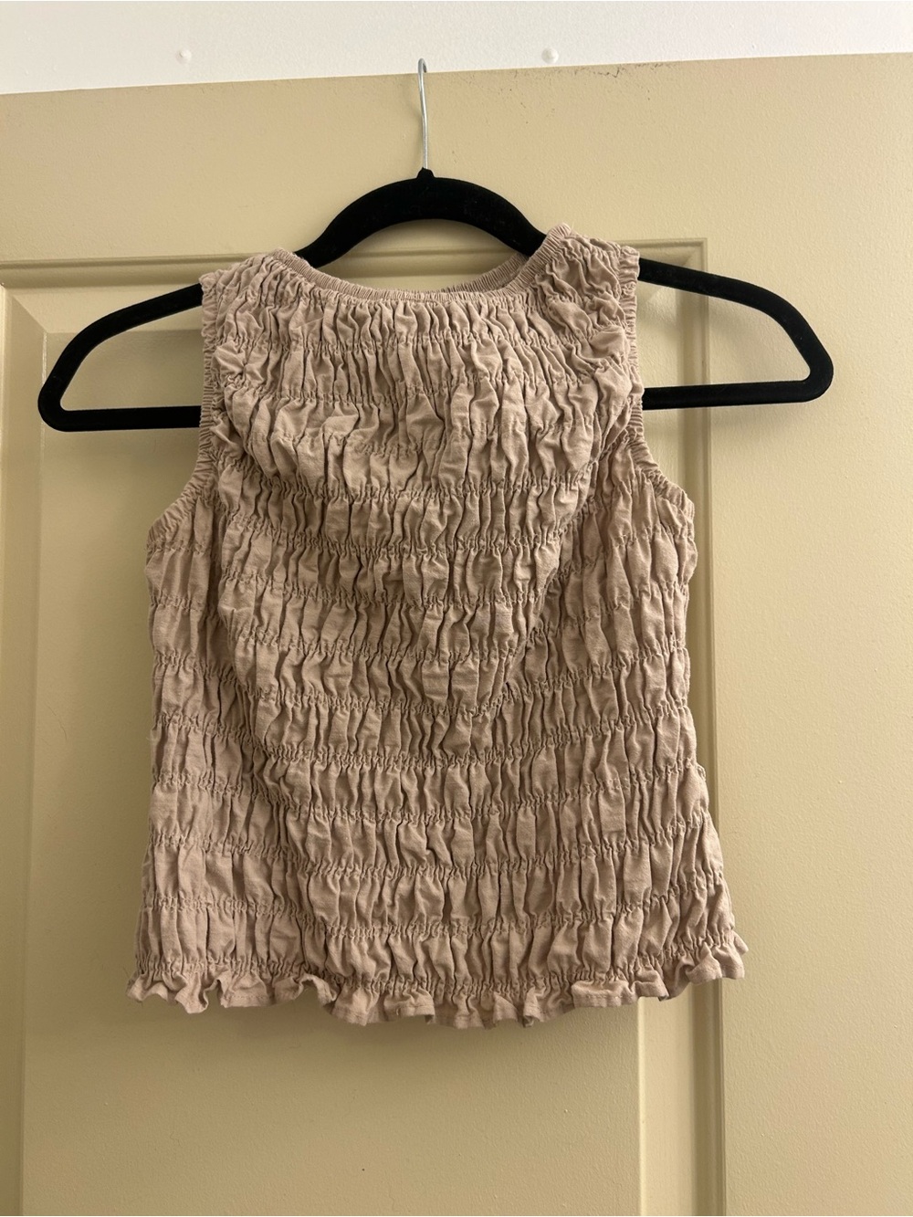 Smocked Sleeveless Tank Top in Light Taupe